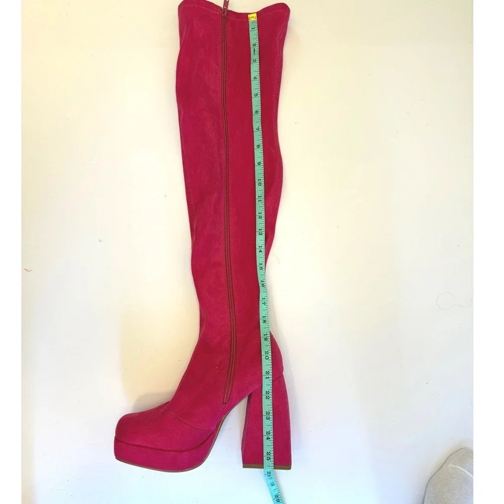 SODA Hot Pink‎ Suede Platform Chunky Heel Over The Knee Boots Womens Size 7 1/2
